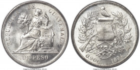 Republic Peso 1894 MS66 PCGS, Guatemala mint, KM210, Elizondo-136. Marked by beautiful, cartwheel brilliance, overlaid in an airy, delicate patina. Fu...