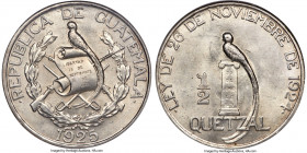 Republic 1/2 Quetzal 1925-(P) MS64 NGC, Philadelphia mint, KM241.2. With "NOBLES" below scroll variety. A popular one-year type featuring the Quetzal ...