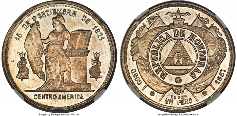 Republic Peso 1887 MS65 NGC, Tegucigalpa mint, KM52, WR-1, Elizondo-18. The abso...