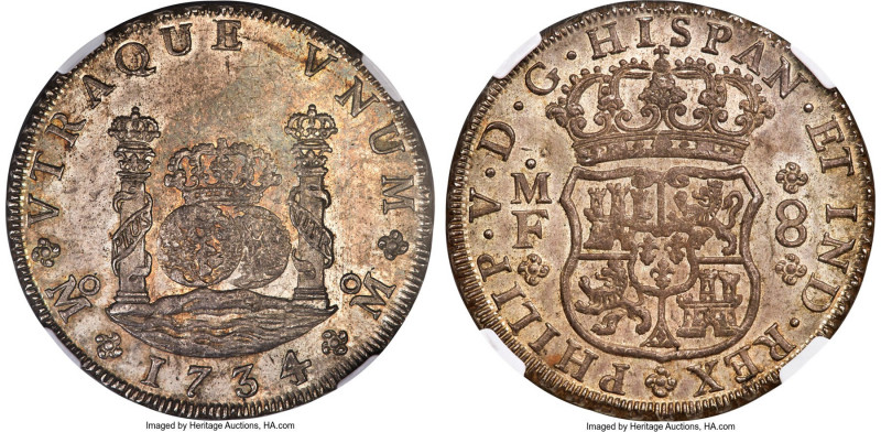 Philip V "Milled" 8 Reales 1734/3 Mo-MF MS64 NGC, Mexico City mint, KM103, Elizo...