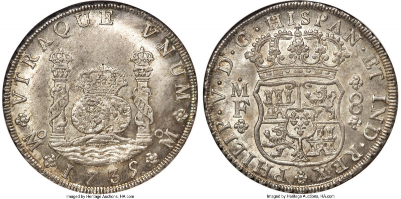 Philip V 8 Reales 1735 Mo-MF MS65 NGC, Mexico City mint, KM103, Elizondo-10, Cal...