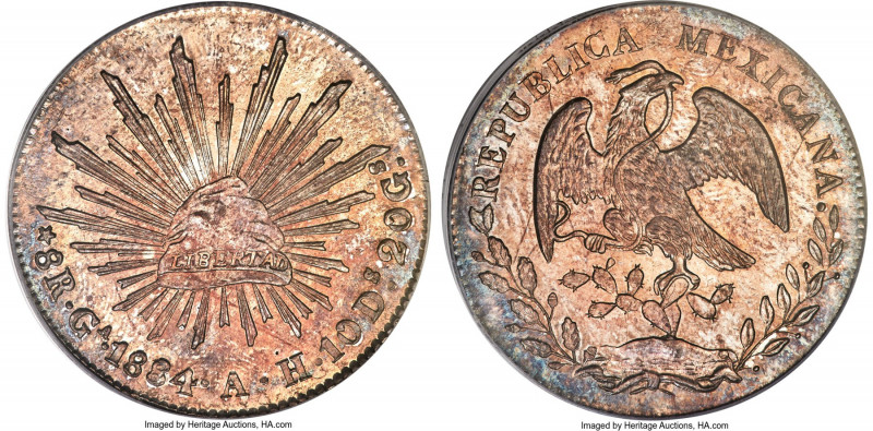 Republic 8 Reales 1884 Ga-AH MS66 PCGS, Guadalajara mint, KM377.6, Elizondo-527,...
