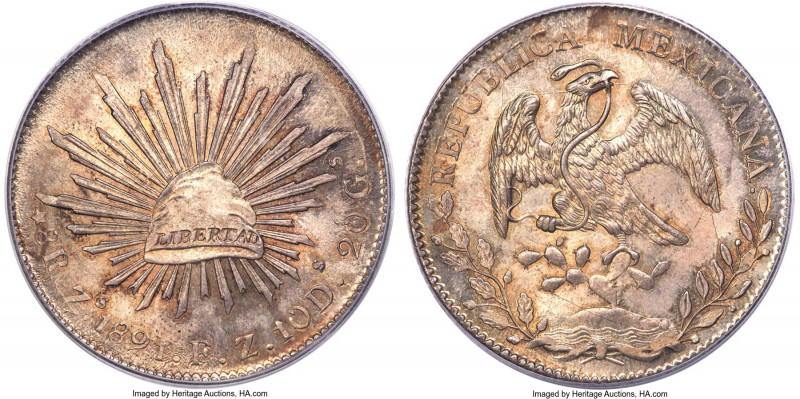 Republic 8 Reales 1891 Zs-FZ MS65+ PCGS, Zacatecas mint, KM377.13, Elizondo-965,...
