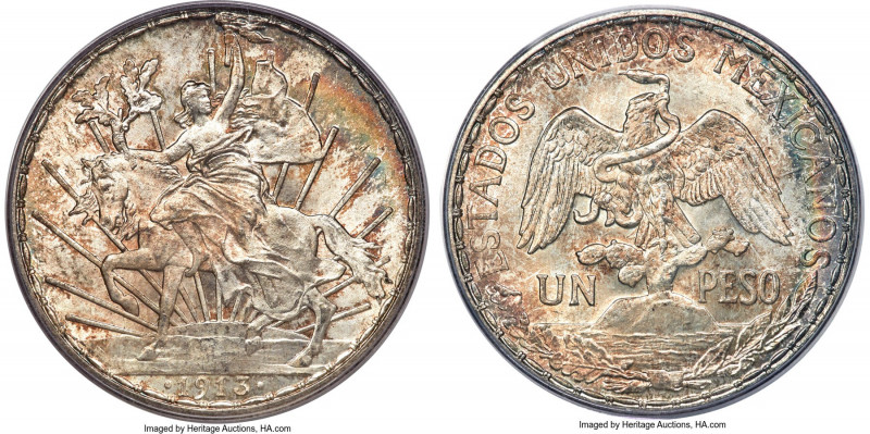 Estado Unidos "Caballito" Peso 1913 MS67 PCGS, Mexico City mint, KM453, Elizondo...