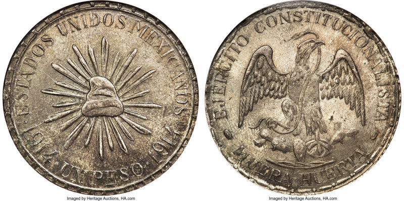Durango. Revolutionary "Muera Huerta" Peso 1914 MS65 NGC, Cuencamé mint, KM622, ...