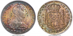 Charles III 8 Reales 1789 LM-IJ MS63+ PCGS, Lima mint, KM78a, Elizondo-48, Cal-1060, Cay-12134. Splendidly colorful and exhibiting a lively palette of...
