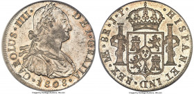 Charles IV 8 Reales 1808 LM-JP MS64 PCGS, Lima mint, KM97, Elizondo-72, Cal-928. Radiant and bordering on fully struck, with soft touches of dandelion...