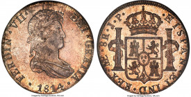 Ferdinand VII 8 Reales 1814 LM-JP MS66 NGC, Lima mint, KM117.1, Elizondo-82, Cal-1247. Conditionally scarce and emblazoned with autumnal overtones and...