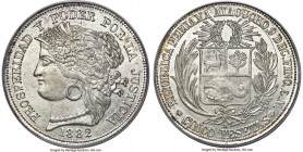 Republic 5 Pesetas 1882 M-LM MS64 PCGS, Ayacucho mint, KM201.3, WR-23, Elizondo-237. Of clearly superior quality for this type, which is rarely locate...