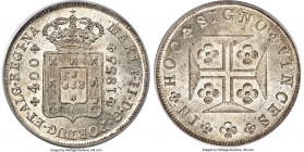 Maria II 400 Reis 1835 MS65 PCGS, Lisbon mint, KM403.2, Dav-264, Gomes-16.03. A radiant gem that positively beams with argent luster. The centers reta...