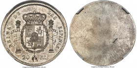Isabel II silver Uniface Reverse Trial Strike 20 Reales ND (1855) MS65 NGC, Paris mint, KM-Unl., cf. Cal-pg. 513 (prev. pg. 772), cf. O'Connor-pg. 192...