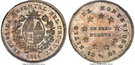 Republic "Montevideo Siege" Peso 1844 MS67 NGC, Montevideo mint, KM5, Elizondo-2, Lezama-Plate IV, Almeida-033 (R2). Medal alignment. Simply put: stun...