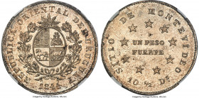 Republic "Montevideo Siege" Peso 1844 MS64+ NGC, Montevideo mint, KM5, Elizondo-1, Lezama-Plate IV, Almeida-032 (R1). Coin alignment. Exceptional by a...