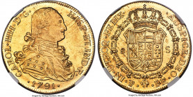 Charles IV gold 8 Escudos 1791 PTS-PR MS64 NGC, Potosi mint, KM81, Cal-1695, Onza-1089 (Rare), Janson-28.1, Asbun-Karmy-C1242. Plain bust type. Far an...