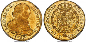 Charles III gold 8 Escudos 1787 So-DA AU53 NGC, Santiago mint, KM27, Cal-2176, Onza-948. An uncharacteristically resplendent presentation both for the...