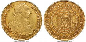 Charles III gold 8 Escudos 1788 So-DA AU53 PCGS, Santiago mint, KM27, Cal-2177, Onza-949. Variety with pellet after FELIX in reverse legend. A typical...