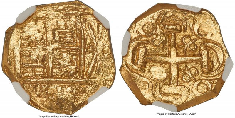 Charles II gold Cob 2 Escudos ND (1694-1713) MS63 NGC, Bogota mint, KM14.2, Cal-...