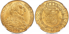 Charles III gold 8 Escudos 1779 NR-JJ MS61 NGC, Nuevo Reino mint, KM50.1, Cal-2108, Onza-878. A slightly scarcer date for the mint, particularly in th...