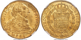 Charles III gold 8 Escudos 1788 NR-JJ MS63 NGC, Nuevo Reino mint, KM50.1, Cal-2124, Onza-895, Restrepo-72.36. A standout selection for this type that ...