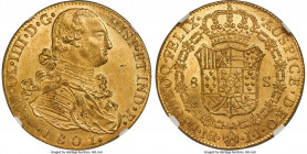 Charles IV gold 8 Escudos 1801 NR-JJ MS63+ NGC, Nuevo Reino mint, KM62.1, Cal-1738, Onza-1136, Restrepo-97.25. Genuinely outstanding quality for any c...