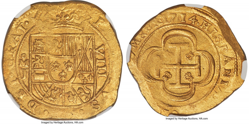 Philip V gold Cob 8 Escudos 1714 Mo-J MS63 NGC, Mexico City mint, KM57.3, Cal-22...