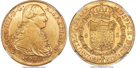 Charles IV gold 8 Escudos 1799 Mo-FM AU53 NGC, Mexico City mint, KM159, Cal-1640, Onza-1032. A more affordable, and yet fully problem-free, presentati...