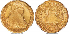 Charles IV gold 8 Escudos 1808 Mo-TH MS61 NGC, Mexico City mint, cf. KM159 (this variety not recorded for the date), Cal-1657 (simply stated as invert...