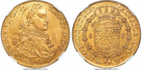 Ferdinand VII gold 8 Escudos 1809 Mo-HJ AU58 NGC, Mexico City mint, KM160, Cal-1782, Onza-1253. Variety with pellet between ET and IND in the obverse ...