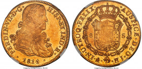 Ferdinand VII gold 8 Escudos 1811/0 Mo-HJ MS63 NGC, Mexico City mint, KM160, Cal-1784, Onza-1256. A surprisingly fleeting overdate within the late col...