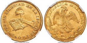 Republic gold 4 Escudos 1840 Go-PJ MS63 NGC, Guanajuato mint, KM381.4, Fr-83, Long-pg. 257. A coin which truly goes against the norm for what could us...