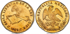 Republic gold 8 Escudos 1864 C-CE MS62 NGC, Culiacan mint, KM383.2, Onza-1841, Long-pg. 351. One of the rarest dates for this assayer at the Culiacan ...