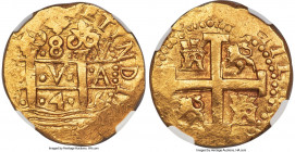 Philip V gold Cob 8 Escudos 1746 L-V MS62 NGC, Lima mint, KM38.2, Cal-2169, Onza-346 (Rare), Oro Macuquino-346-346a (Rare). 27gm. Variety with dots, r...