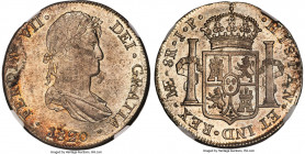 Ferdinand VII 8 Reales 1820 LM-JP MS63 NGC, Lima mint, KM117.1, Cal-1074. A coin which could virtually be seen in a higher numerical grade, its fields...