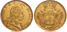 João V gold 8 Escudos (Dobra or 12800 Reis) 1725 VF35 NGC, Lisbon mint, KM222.2, Gomes-133.02, JS-J5.9. An extremely rare early date for the denominat...
