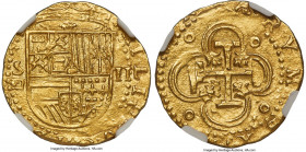 Philip II (1556-1598) gold Cob 2 Escudos ND (1566-1587) S-D MS64 NGC, Seville mint, Cal-828, Cay-4098, Oro Macuquino-31. 6.63gm. Variety with ordinal ...