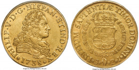 Philip V gold 8 Escudos 1738 S-PJ AU55 PCGS, Seville mint, KM346.2, Cal-2314 (prev. Cal-205), Onza-537 (Very Rare). The classically challenging final ...