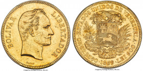Republic gold 100 Bolivares 1889 MS61 PCGS, Caracas mint, KM-Y34, OAV-100B-A.4. The terminal date in this series and one which, although quite common ...
