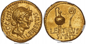 C. Cassius Longinus, Imperator and Assassin of Caesar (44-42 BC), with P. Lentulus Spinther as Legate. AV aureus (19mm, 8.02 gm, 7h). NGC Choice AU 5/...
