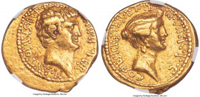 Marc Antony, as Triumvir and Imperator (44-30 BC), with Octavia. AV aureus (20mm, 8.04 gm, 1h). NGC Choice VF 4/5 - 3/5. Military mint traveling with ...