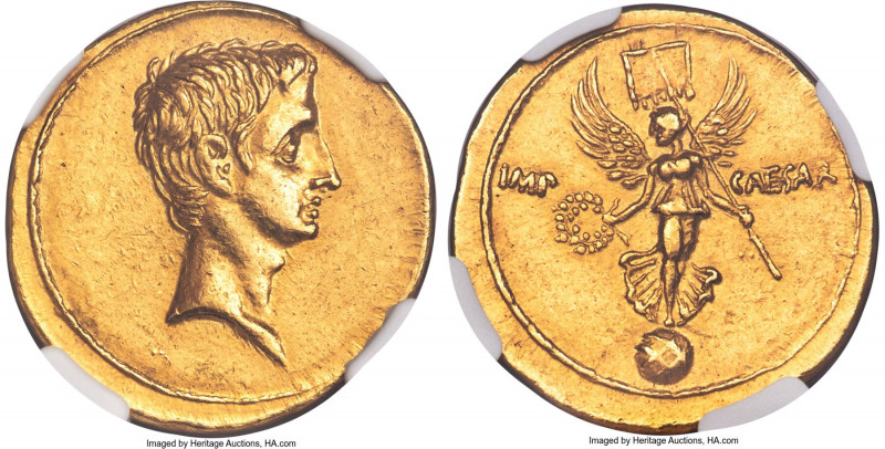 Octavian, as Sole Imperator (31-27 BC). AV aureus (21mm, 8.00 gm, 5h). NGC Choic...