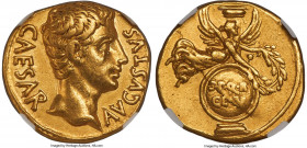 Augustus (27 BC-AD 14). AV aureus (19mm, 7.77 gm, 5h). NGC Choice XF 5/5 - 3/5, brushed. Uncertain Spanish mint (Colonia Patricia?), ca. 19 BC. CAESAR...