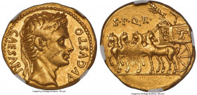 Augustus (27 BC-AD 14). AV aureus (20mm, 7.91 gm, 5h). NGC XF 3/5 - 3/5, brushed, marks. Uncertain Spanish mint (Colonia Patricia?), ca. 18 BC. CAESAR...