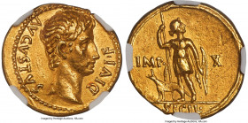 Augustus (27 BC-AD 14). AV aureus (20mm, 7.81 gm, 4h). NGC Choice XF 5/5 - 3/5. Lugdunum, ca. 15-13 BC. DIVI•F-AVGVSTVS, bare head of Augustus right; ...