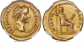 Tiberius (AD 14-37). AV aureus (20mm, 7.67 gm, 6h). NGC Choice AU 5/5 - 3/5. Lugdunum, ca. AD 14-17. TI CAESAR DIVI-AVG F AVGVSTVS, laureate head of T...