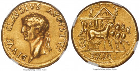 Divus Claudius I (AD 41-54). AV aureus (19mm, 7.81 gm, 7h). NGC XF 5/5 - 3/5, brushed. Lugdunum (or Rome), ca. October-December AD 54. DIVVS CLAVDIVS ...