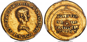 Nero, as Caesar (AD 54-68). AV aureus (19mm, 7.57 gm, 11h). NGC XF 4/5 - 2/5, ex-jewelry. Rome, AD 50-54. NERONI•CLAVDIO•DRVSO•GERM•COS•DESIGN•, bare ...