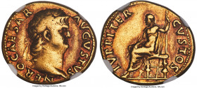 Nero, as Augustus (AD 54-68). AV aureus (18mm, 6.50 gm, 6h). NGC VF 5/5 - 3/5, edge smoothing. Rome, ca. AD 64-65. NERO CAESAR-AVGVSTVS, laureate head...