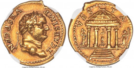 Titus, as Caesar (AD 79-81). AV aureus (20mm, 7.26 gm, 12h). NGC Choice XF S 5/5 - 5/5. Rome, AD 73. T CAES IMP-VESP CEN, laureate head of Titus right...