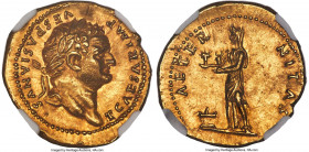 Titus, as Caesar (AD 79-81). AV aureus (21mm, 7.46 gm, 6h). NGC Choice AU S 4/5 - 3/5, Fine Style. Rome, AD 76. T CAESAR IMP-VESPASIANVS•, laureate he...