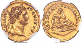 Domitian, as Augustus (AD 81-96). AV aureus (20mm, 7.60 gm, 7h). NGC MS 5/5 - 3/5, Fine Style. Rome, AD 88. DOMITIANVS-AVGVSTVS•, laureate head of Dom...